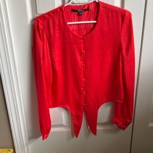 GUESS Bright Red Long-Sleeve Button Front Blouse